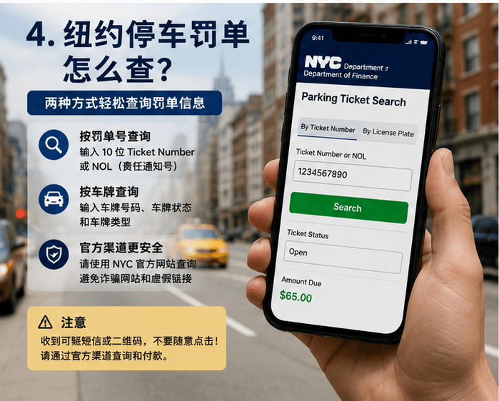 纽约停车罚单怎么查？